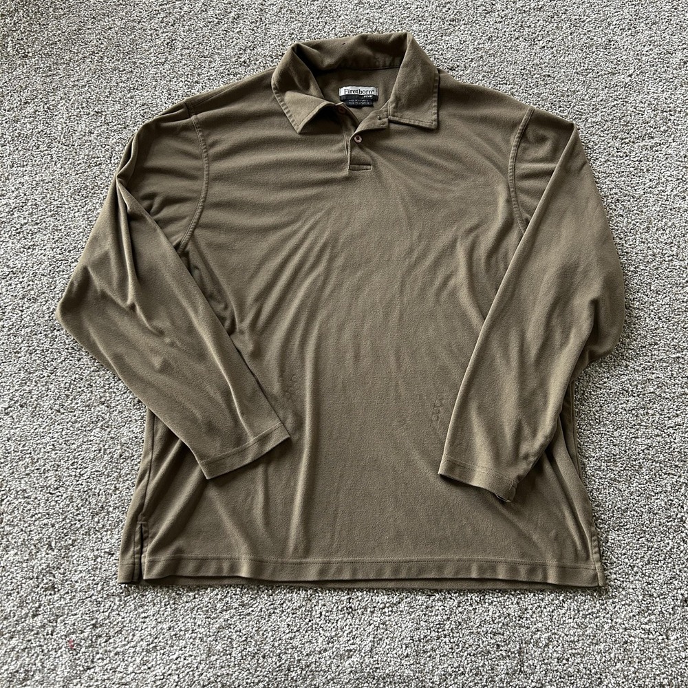 Firethorn Fleece Polo Shirt Mens Large Brown Solid Long Sleeve Pullover Top